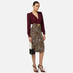 Elisabetta Franchi Skirts|Animalier crêpe midi skirt