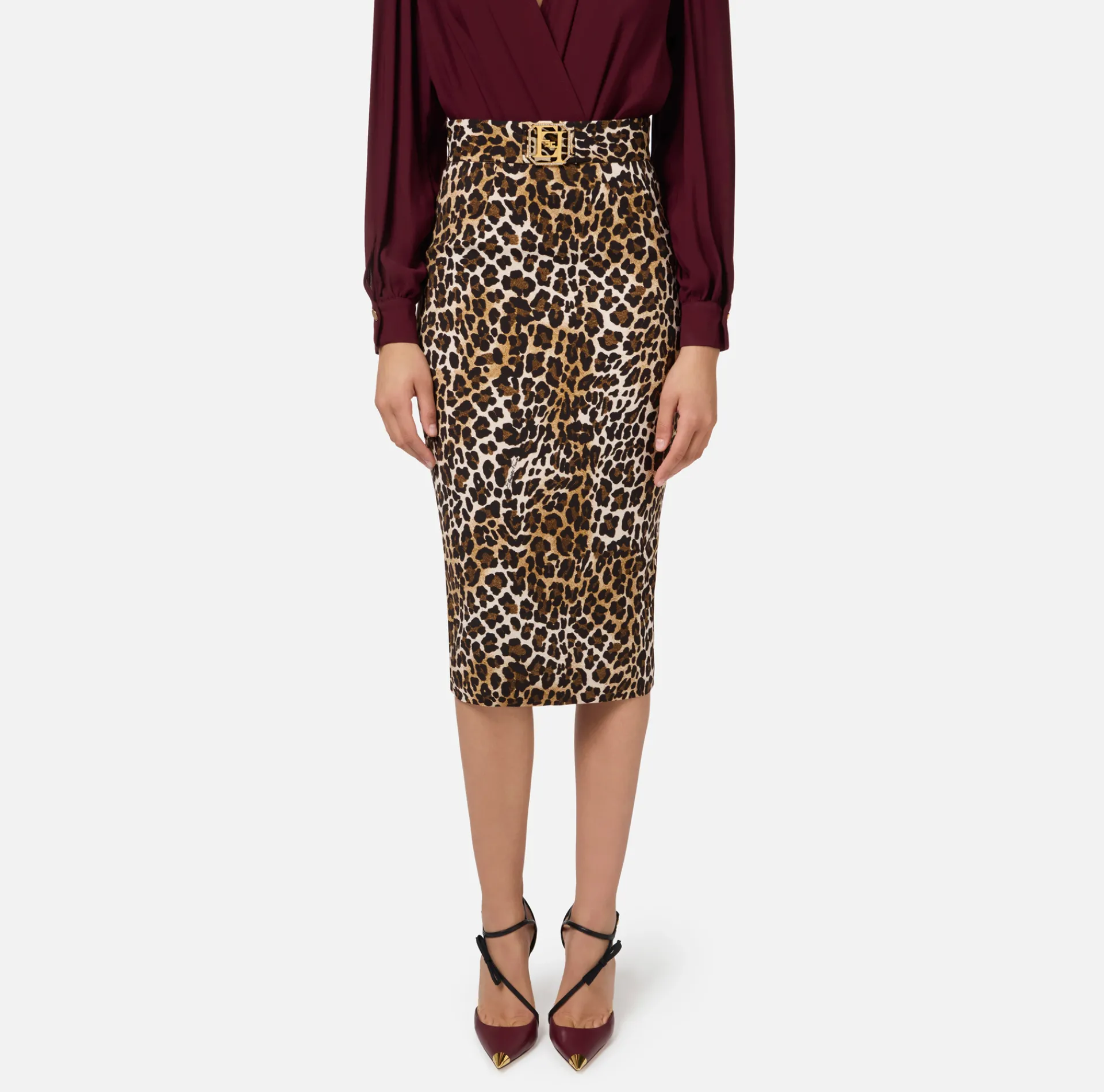 Elisabetta Franchi Skirts|Animalier crêpe midi skirt