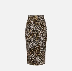 Elisabetta Franchi Skirts|Animalier crêpe midi skirt Animalprint