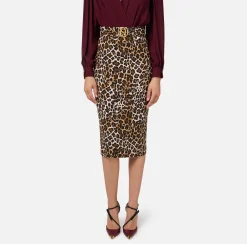 Elisabetta Franchi Skirts|Animalier crêpe midi skirt Animalprint