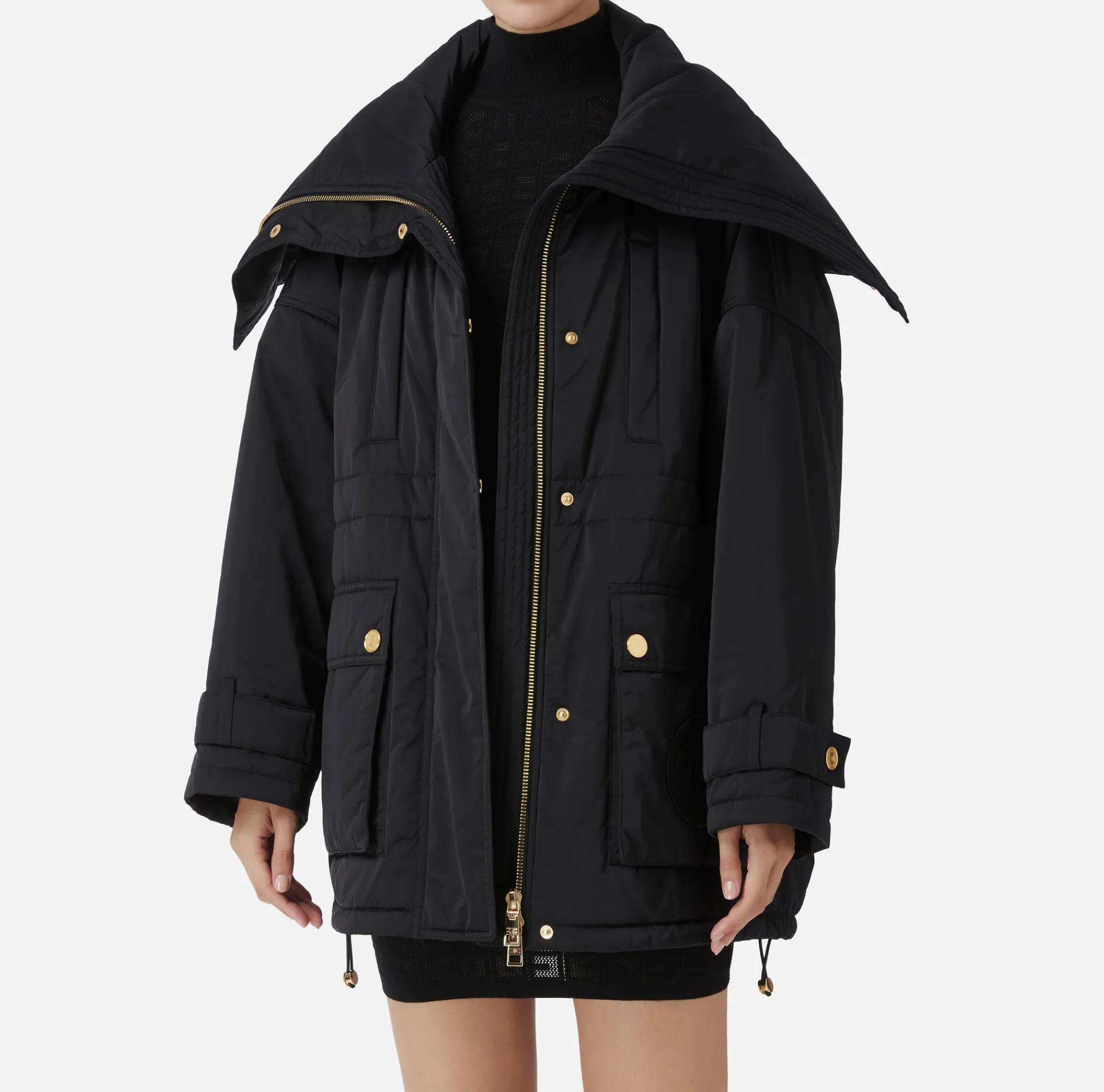 Elisabetta Franchi Coats And Jackets|Aviator type oversized down jacket in satin nylon Black