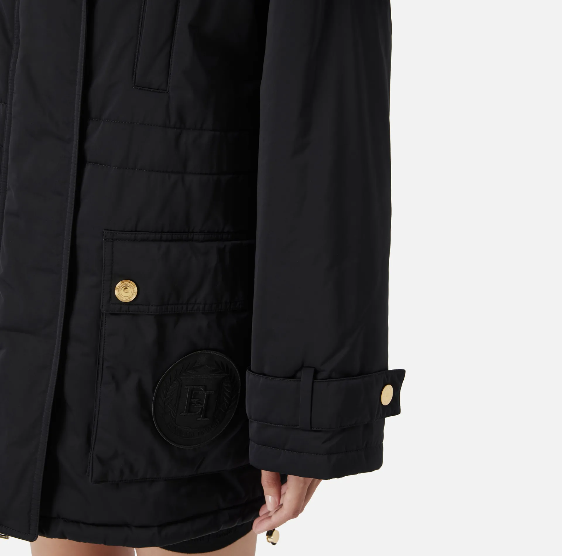 Elisabetta Franchi Coats And Jackets|Aviator type oversized down jacket in satin nylon Black