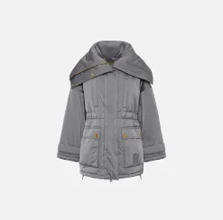 Elisabetta Franchi Coats And Jackets|Aviator type oversized down jacket in satin nylon Steel