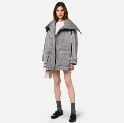 Elisabetta Franchi Coats And Jackets|Aviator type oversized down jacket in satin nylon Steel