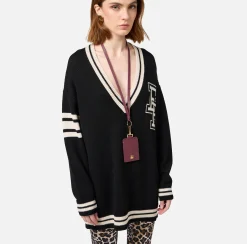 Elisabetta Franchi Key Chains And Charms|Badge holder in leather-effect synthetic material RougeNoir