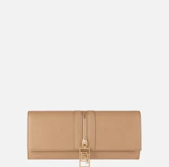 Elisabetta Franchi Clutch|Baguette bag in leather-effect material with zip Camel