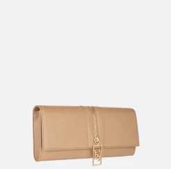 Elisabetta Franchi Clutch|Baguette bag in leather-effect material with zip Camel