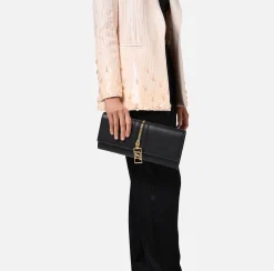 Elisabetta Franchi Clutch|Baguette bag in leather-effect material with zip Black