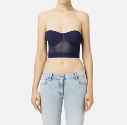 Elisabetta Franchi Top And T-Shirts|Balconette top in crêpe and tulle fabric with elastic band Navy
