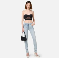 Elisabetta Franchi Top And T-Shirts|Balconette top in crêpe and tulle fabric with elastic band Black