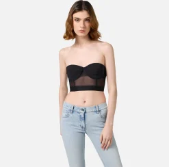 Elisabetta Franchi Top And T-Shirts|Balconette top in crêpe and tulle fabric with elastic band Black