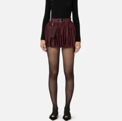Elisabetta Franchi Skirts|Balloon miniskirt in technical nylon with belt RougeNoir