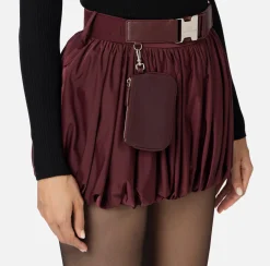 Elisabetta Franchi Skirts|Balloon miniskirt in technical nylon with belt RougeNoir