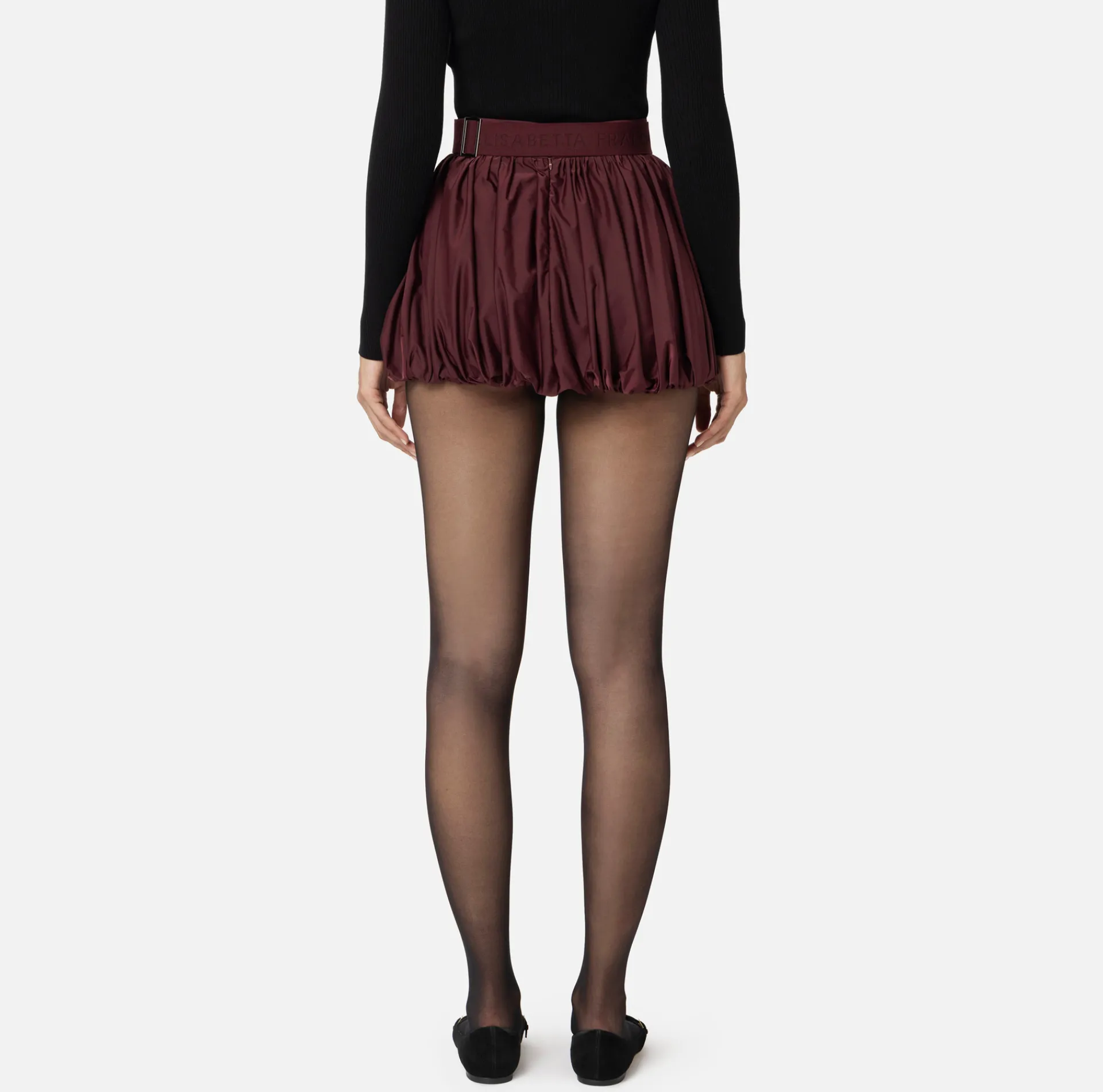 Elisabetta Franchi Skirts|Balloon miniskirt in technical nylon with belt RougeNoir