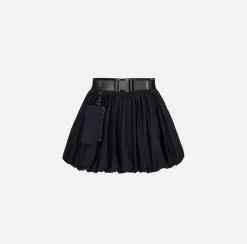 Elisabetta Franchi Skirts|Balloon miniskirt in technical nylon with belt Black