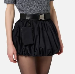 Elisabetta Franchi Skirts|Balloon miniskirt in technical nylon with belt Black
