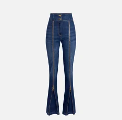 Elisabetta Franchi Jeans|Bell-bottom cotton jeans with zip DenimBlue