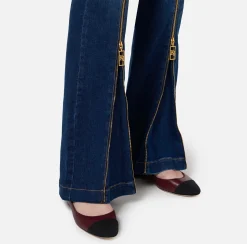 Elisabetta Franchi Jeans|Bell-bottom cotton jeans with zip DenimBlue