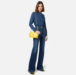 Elisabetta Franchi Jeans|Bell-bottom stretch cotton jeans with side button placket