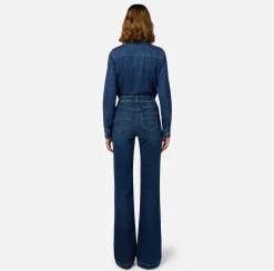 Elisabetta Franchi Jeans|Bell-bottom stretch cotton jeans with side button placket