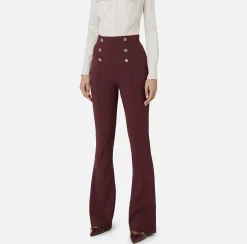 Elisabetta Franchi Trousers And Shorts|Bell-bottom trousers in crêpe fabric with satin waistband RougeNoir