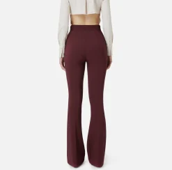 Elisabetta Franchi Trousers And Shorts|Bell-bottom trousers in crêpe fabric with satin waistband RougeNoir