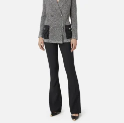 Elisabetta Franchi Trousers And Shorts|Bell-bottom trousers in crêpe fabric with satin waistband Black