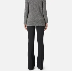 Elisabetta Franchi Trousers And Shorts|Bell-bottom trousers in crêpe fabric with satin waistband Black