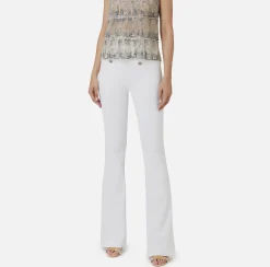 Elisabetta Franchi Trousers And Shorts|Bell-bottom trousers in crêpe fabric with satin waistband Ivory