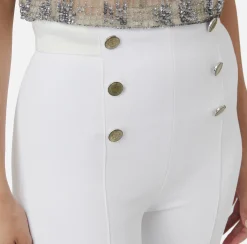 Elisabetta Franchi Trousers And Shorts|Bell-bottom trousers in crêpe fabric with satin waistband Ivory