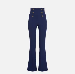 Elisabetta Franchi Trousers And Shorts|Bell-bottom trousers in crêpe fabric with satin waistband Navy