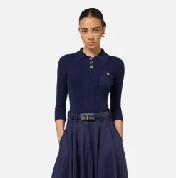 Elisabetta Franchi Belts|Belt in synthetic material with leather effect and logo buckle Navy