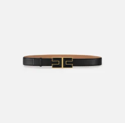 Elisabetta Franchi Belts|Belt in synthetic material with leather effect and logo buckle Black