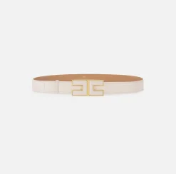 Elisabetta Franchi Belts|Belt in synthetic material with leather effect and logo buckle Butter