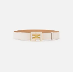Elisabetta Franchi Belts|Belt in synthetic material with leather effect and logo plaque Latex