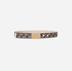Elisabetta Franchi Belts|Belt With Monogram Pattern Camel/Blue
