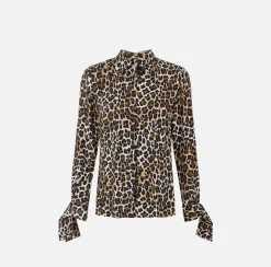 Elisabetta Franchi Shirts And Blouses|Blouse in animalier georgette fabric with ribbon cuffs Animalprint