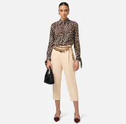 Elisabetta Franchi Shirts And Blouses|Blouse in animalier georgette fabric with ribbon cuffs Animalprint