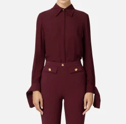 Elisabetta Franchi Shirts And Blouses|Blouse in georgette fabric with embroidered cuffs RougeNoir