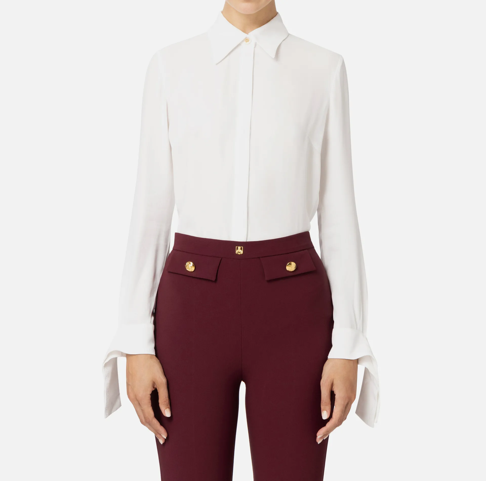 Elisabetta Franchi Shirts And Blouses|Blouse in georgette fabric with embroidered cuffs Ivory