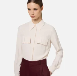 Elisabetta Franchi Shirts And Blouses|Blouse in georgette fabric with embroidered flaps Latex