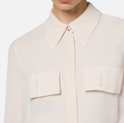 Elisabetta Franchi Shirts And Blouses|Blouse in georgette fabric with embroidered flaps Latex
