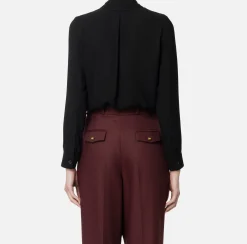 Elisabetta Franchi Shirts And Blouses|Blouse in georgette fabric with embroidered flaps Black