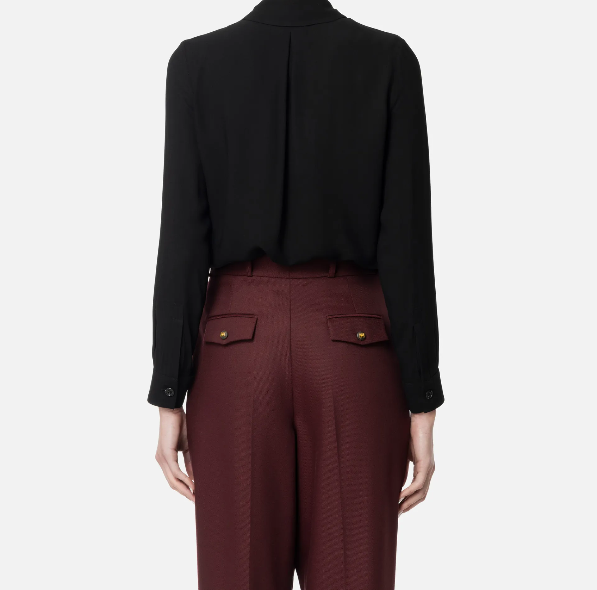 Elisabetta Franchi Shirts And Blouses|Blouse in georgette fabric with embroidered flaps Black