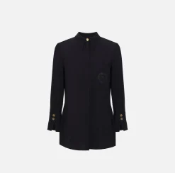 Elisabetta Franchi Shirts And Blouses|Blouse in georgette fabric with logo patch Black