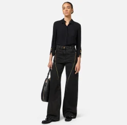 Elisabetta Franchi Shirts And Blouses|Blouse in georgette fabric with logo patch Black