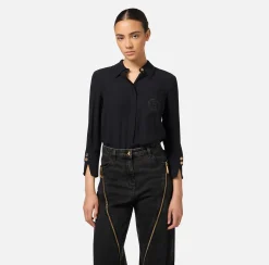 Elisabetta Franchi Shirts And Blouses|Blouse in georgette fabric with logo patch Black