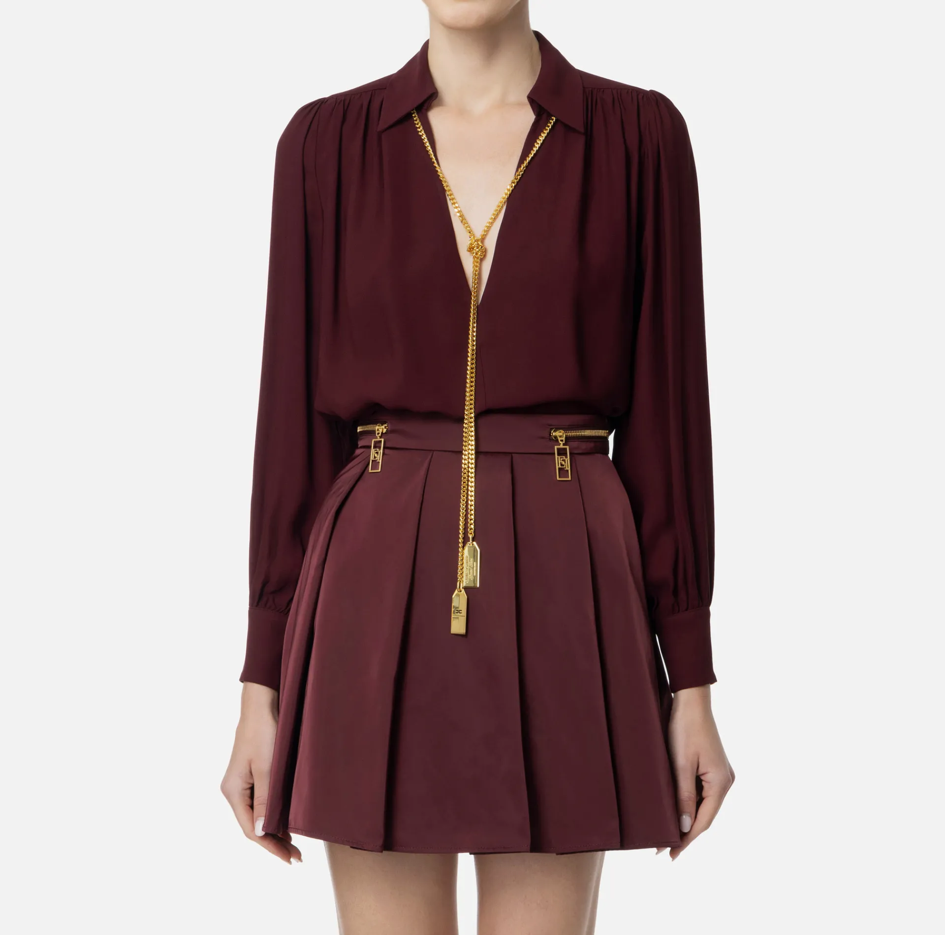 Elisabetta Franchi Shirts And Blouses|Blouse in georgette fabric with necklace and charms RougeNoir