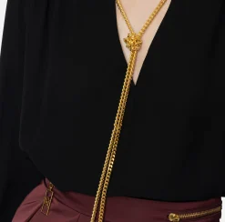 Elisabetta Franchi Shirts And Blouses|Blouse in georgette fabric with necklace and charms Black