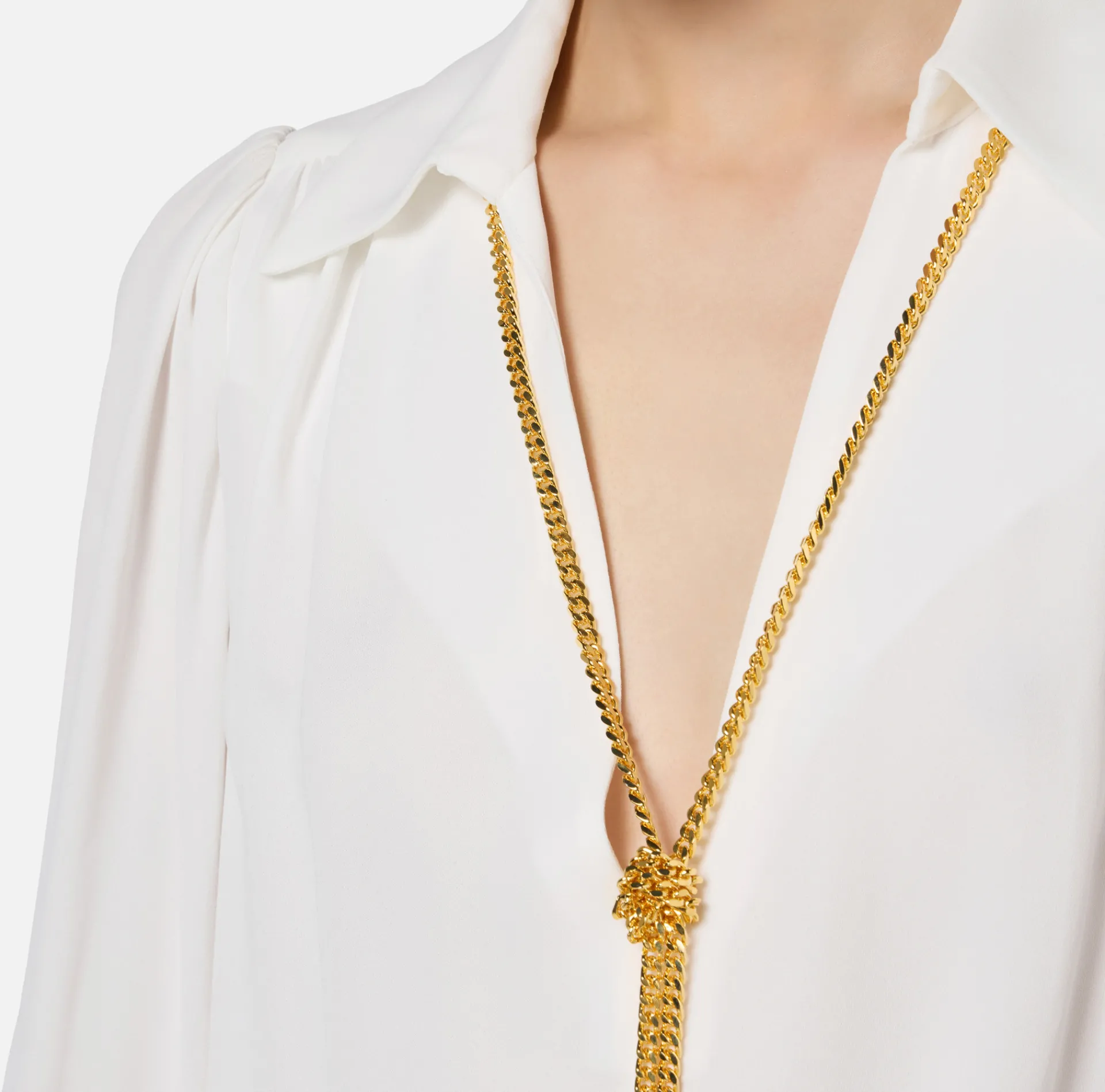 Elisabetta Franchi Shirts And Blouses|Blouse in georgette fabric with necklace and charms Ivory
